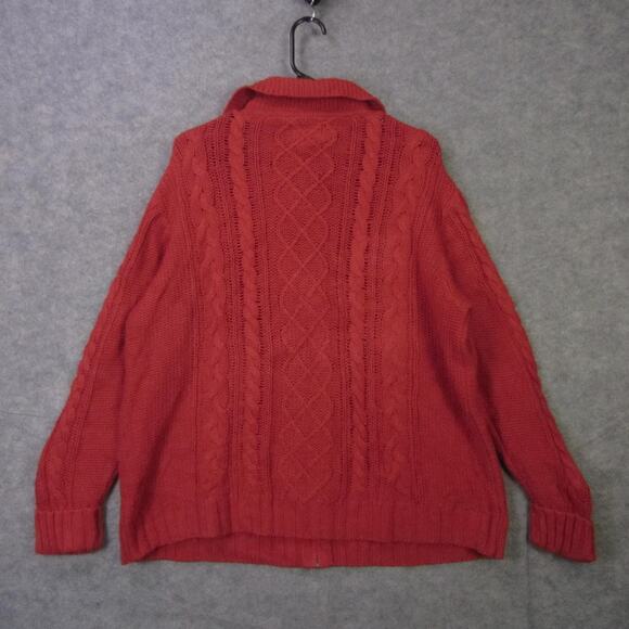 St Johns Bay Sweater Womens 1X Red Cable Knit Zip Front Collared Cardigan - Picture 6 of 7